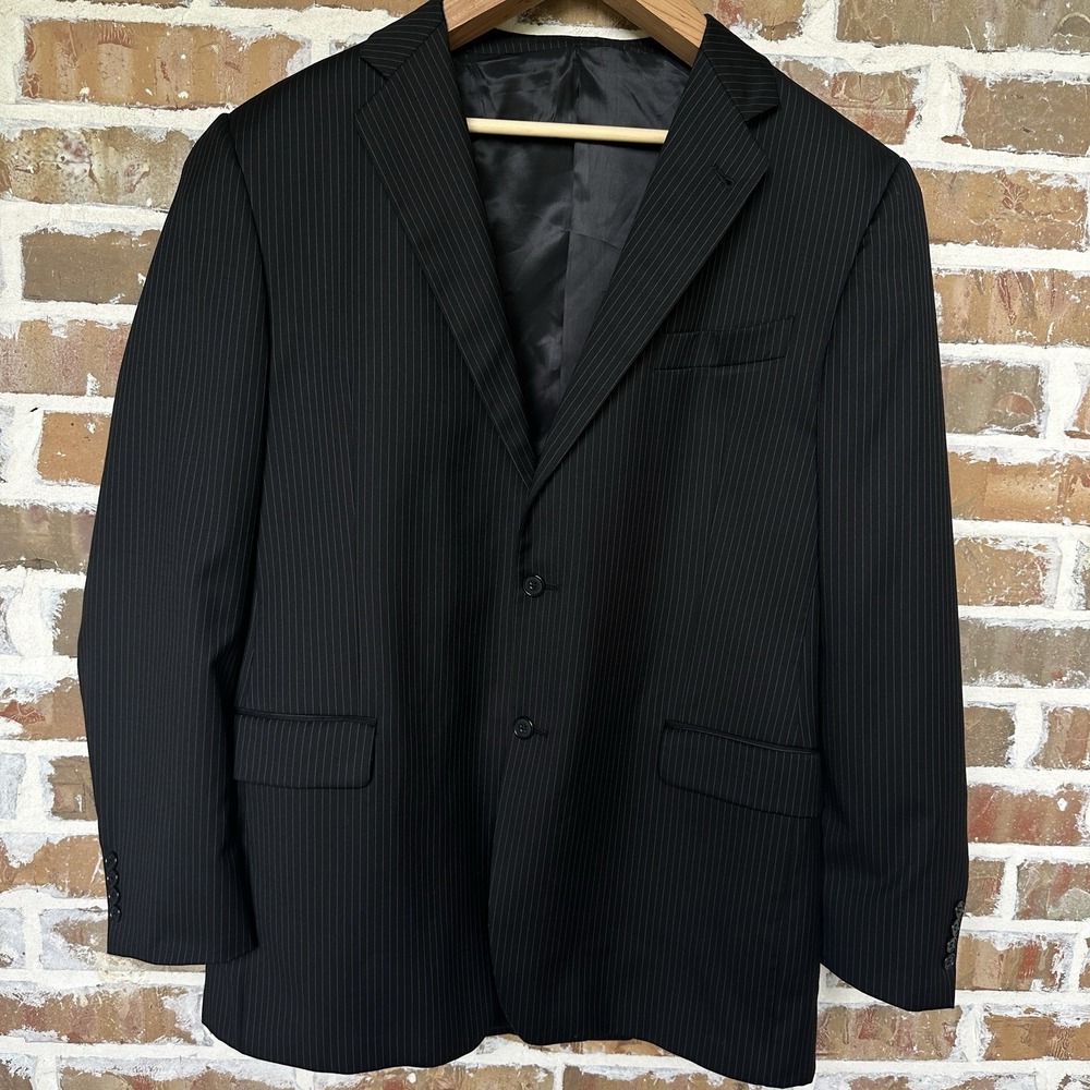 Joseph Abboud Loro Piana Blazer Sport Jacket Wool Men's Size 44L Black Pinstripe